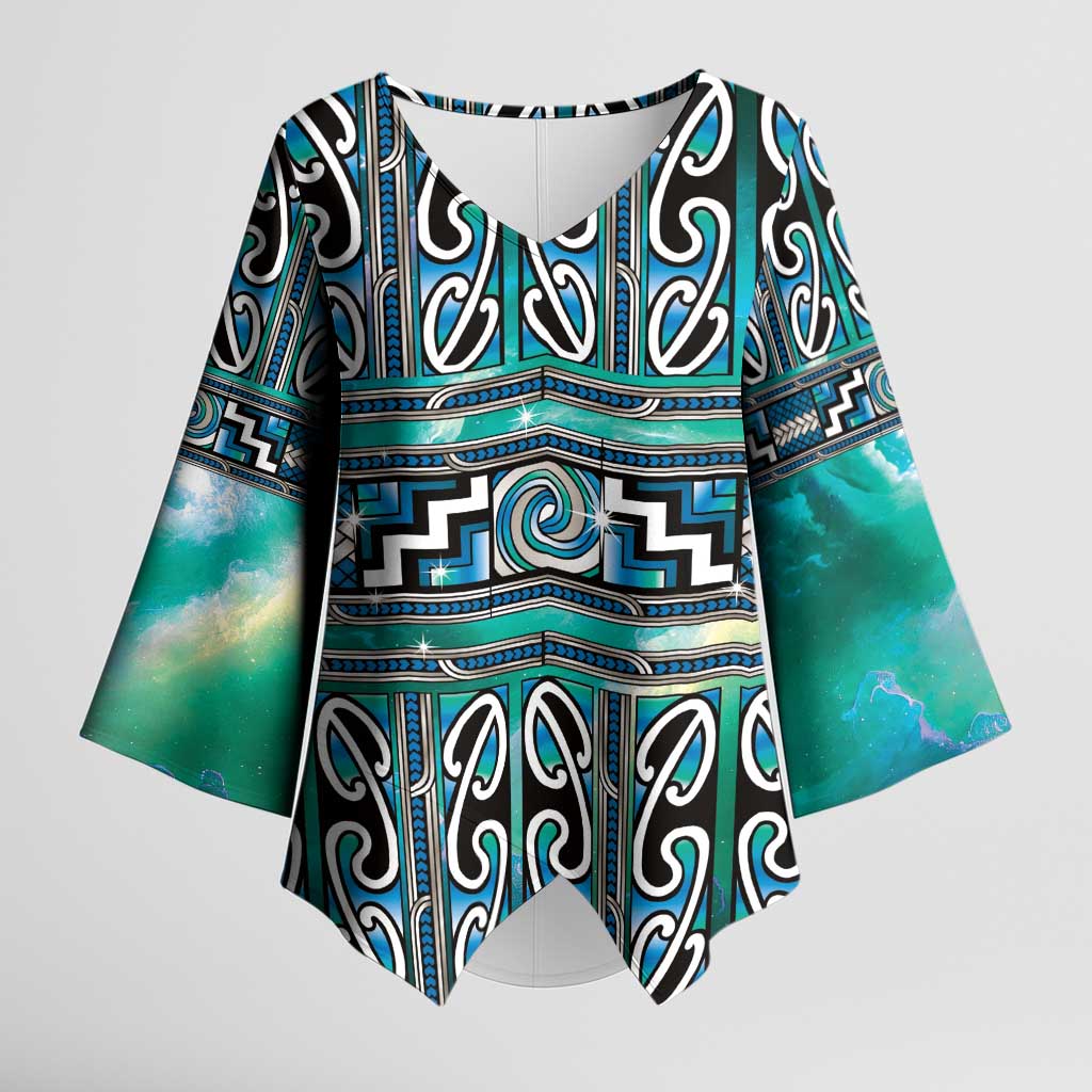 Maori Matariki Kimono Sleeve Blouse Green Galaxy Aesthetic Koru Art LT01 Female Green - Polynesian Pride