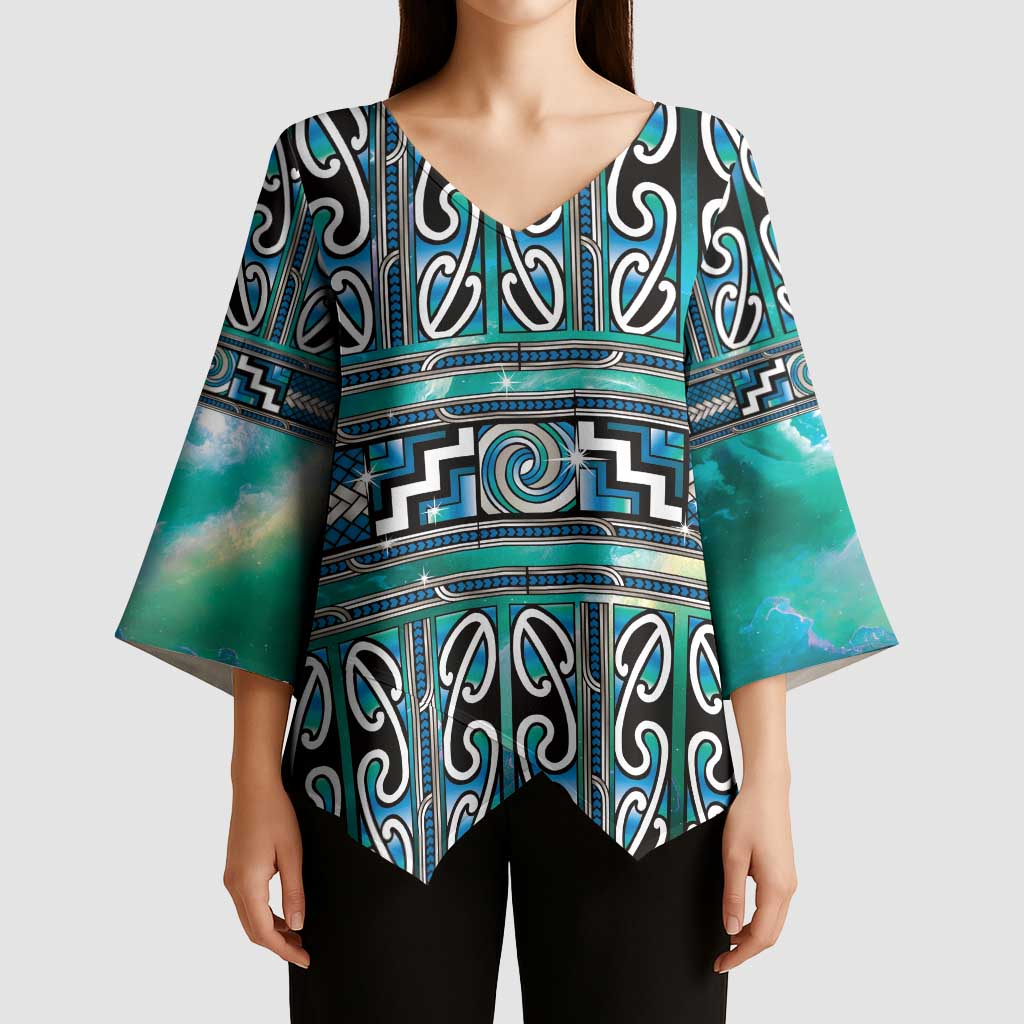 Maori Matariki Kimono Sleeve Blouse Green Galaxy Aesthetic Koru Art LT01 - Polynesian Pride