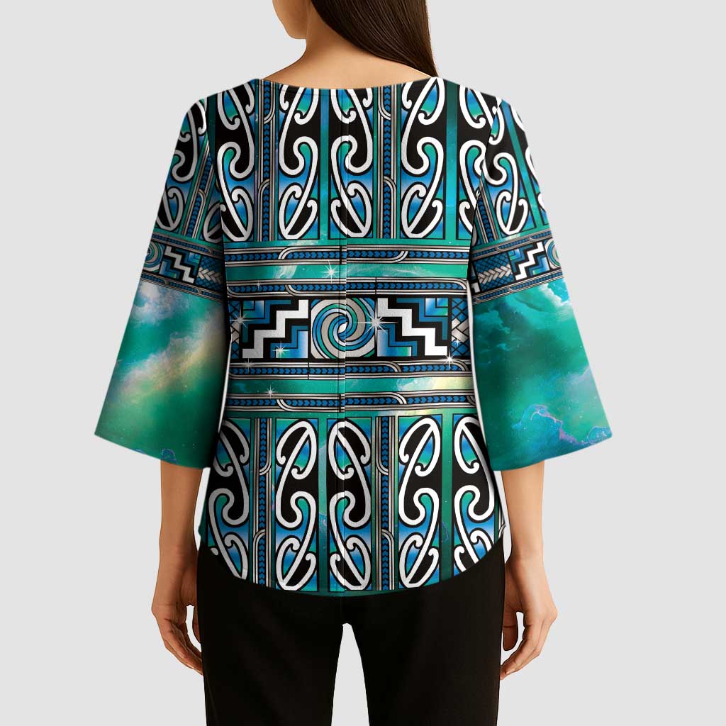 Maori Matariki Kimono Sleeve Blouse Green Galaxy Aesthetic Koru Art LT01 - Polynesian Pride