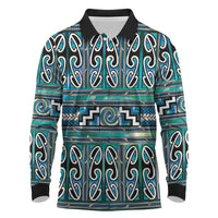 Maori Matariki Long Sleeve Polo Shirt Green Galaxy Aesthetic Koru Art LT01 Green - Polynesian Pride