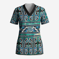Maori Matariki Scrub Top Green Galaxy Aesthetic Koru Art