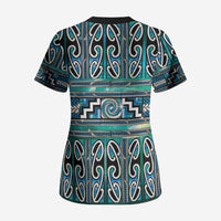 Maori Matariki Scrub Top Green Galaxy Aesthetic Koru Art