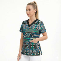 Maori Matariki Scrub Top Green Galaxy Aesthetic Koru Art