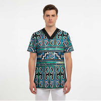 Maori Matariki Scrub Top Green Galaxy Aesthetic Koru Art