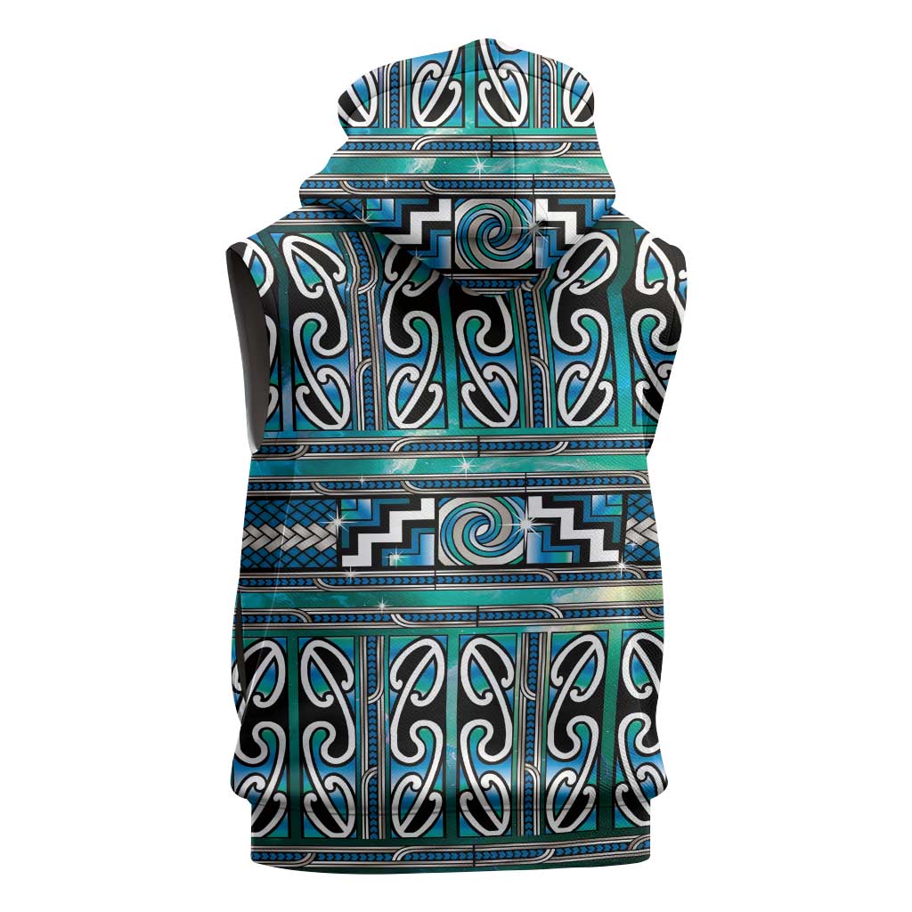 Maori Matariki Sleeveless Hoodie Green Galaxy Aesthetic Koru Art LT01 - Polynesian Pride