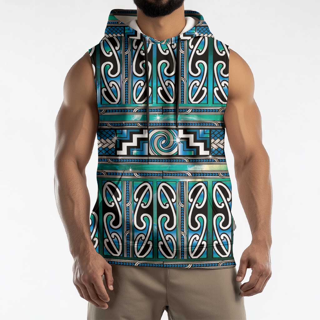 Maori Matariki Sleeveless Hoodie Green Galaxy Aesthetic Koru Art LT01 - Polynesian Pride