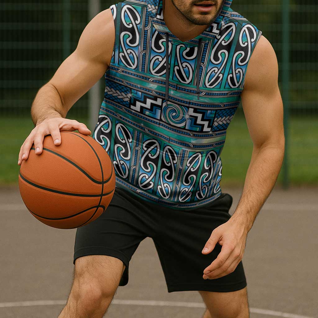 Maori Matariki Sleeveless Hoodie Green Galaxy Aesthetic Koru Art LT01 - Polynesian Pride