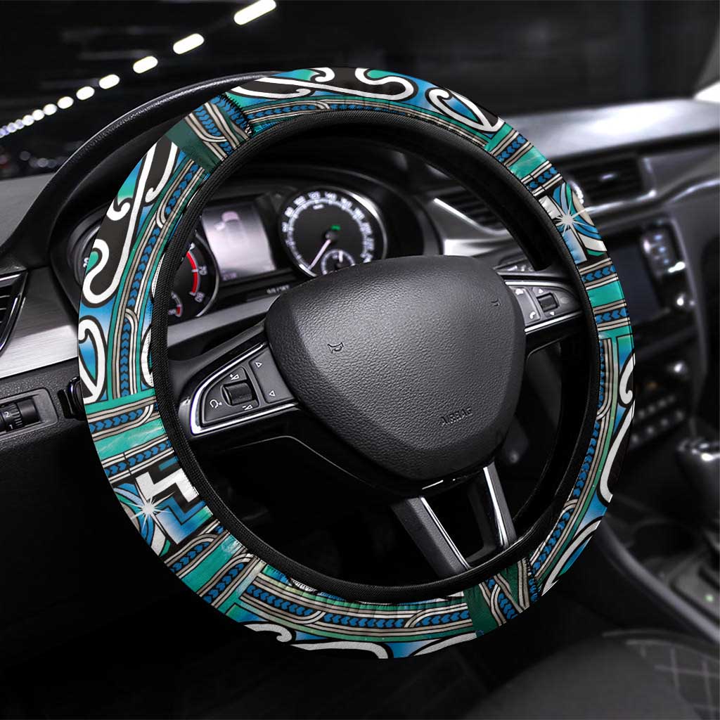 Maori Matariki Steering Wheel Cover Green Galaxy Aesthetic Koru Art LT01 Universal Fit Green - Polynesian Pride
