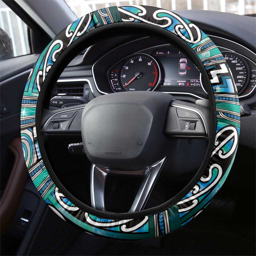 Maori Matariki Steering Wheel Cover Green Galaxy Aesthetic Koru Art LT01 - Polynesian Pride