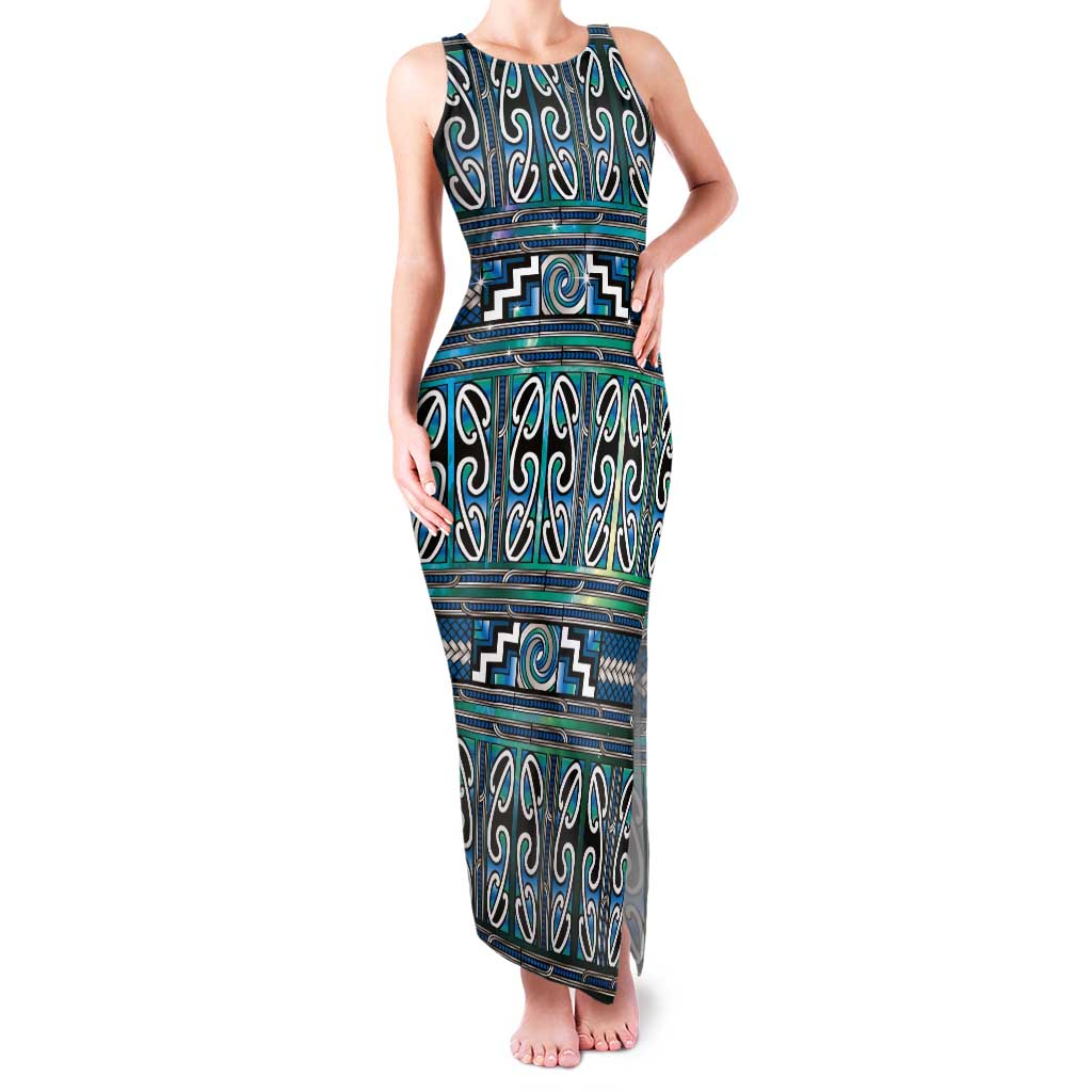 Maori Matariki Tank Maxi Dress Green Galaxy Aesthetic Koru Art LT01 Women Green - Polynesian Pride