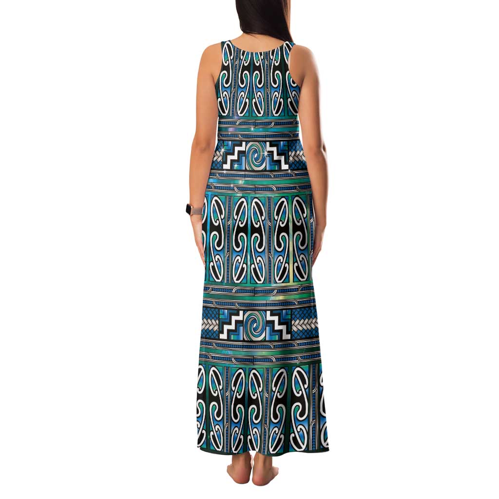 Maori Matariki Tank Maxi Dress Green Galaxy Aesthetic Koru Art LT01 - Polynesian Pride