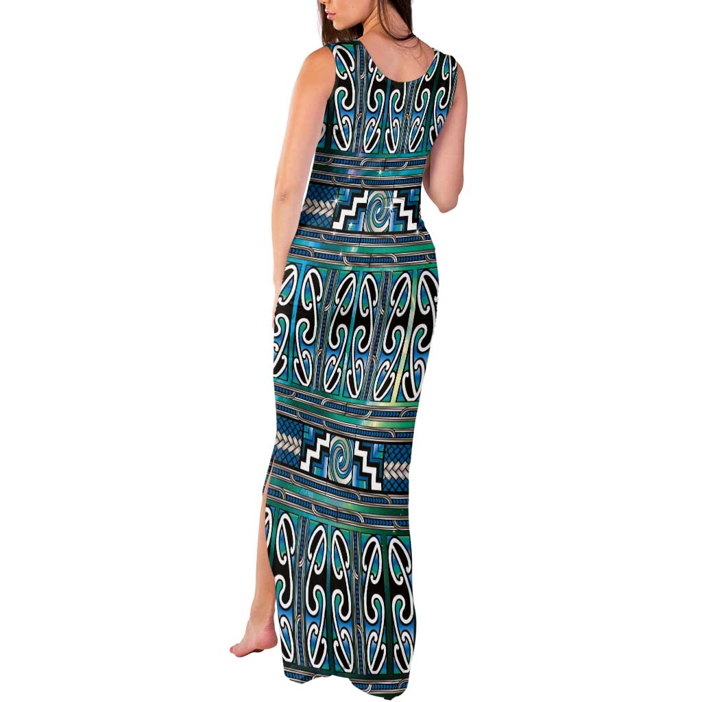 Maori Matariki Tank Maxi Dress Green Galaxy Aesthetic Koru Art LT01 - Polynesian Pride