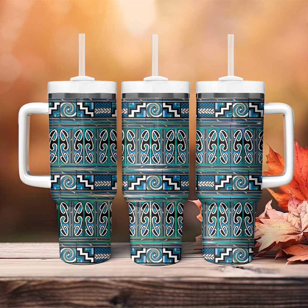 Maori Matariki Tumbler With Handle Green Galaxy Aesthetic Koru Art LT01 - Polynesian Pride