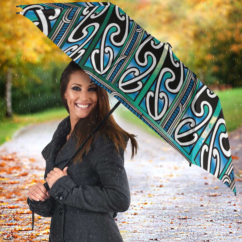 Maori Matariki Umbrella Green Galaxy Aesthetic Koru Art LT01 - Polynesian Pride
