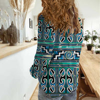 Maori Matariki Women Casual Shirt Green Galaxy Aesthetic Koru Art