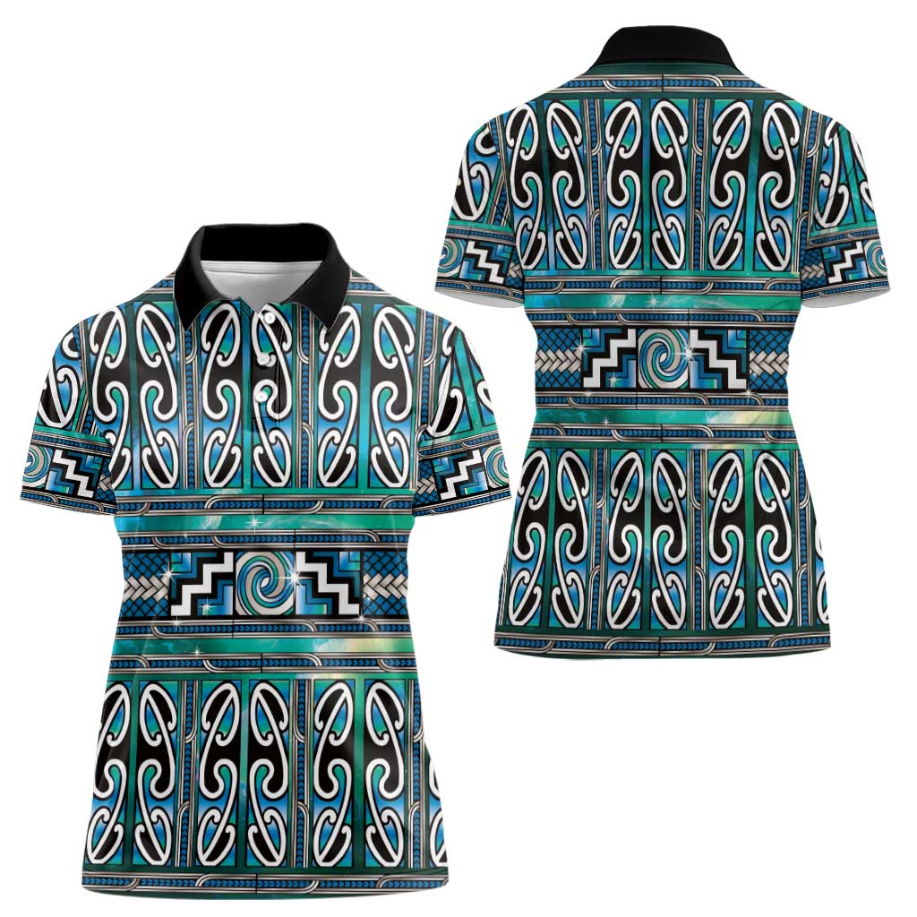 Maori Matariki Women Polo Shirt Green Galaxy Aesthetic Koru Art LT01 - Polynesian Pride