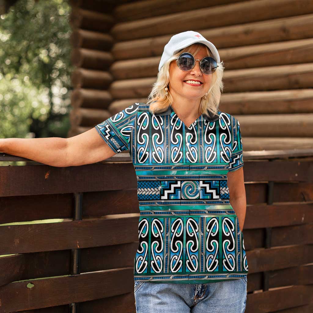 Maori Matariki Women Polo Shirt Green Galaxy Aesthetic Koru Art LT01 - Polynesian Pride