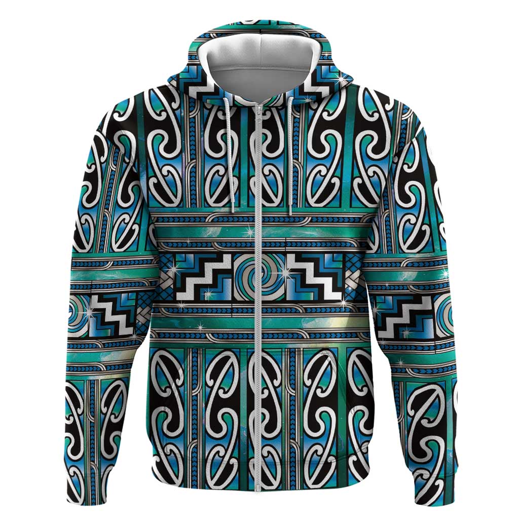 Maori Matariki Zip Hoodie Green Galaxy Aesthetic Koru Art LT01 Zip Hoodie Green - Polynesian Pride