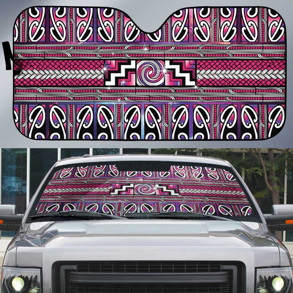 Maori Matariki Auto Sun Shade Pink Galaxy Aesthetic Koru Art LT01 Pink - Polynesian Pride