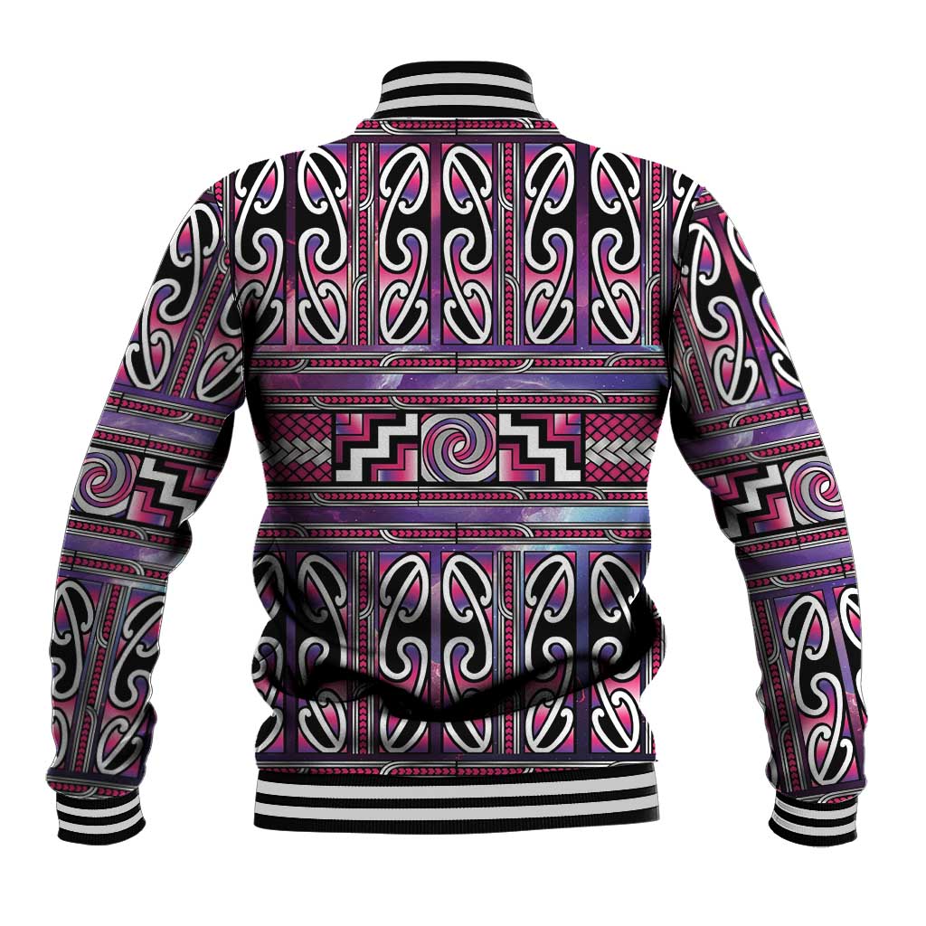 Maori Matariki Baseball Jacket Pink Galaxy Aesthetic Koru Art LT01 - Polynesian Pride