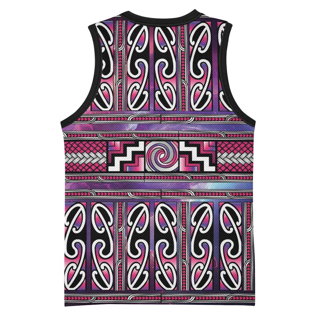 Maori Matariki Basketball Jersey Pink Galaxy Aesthetic Koru Art