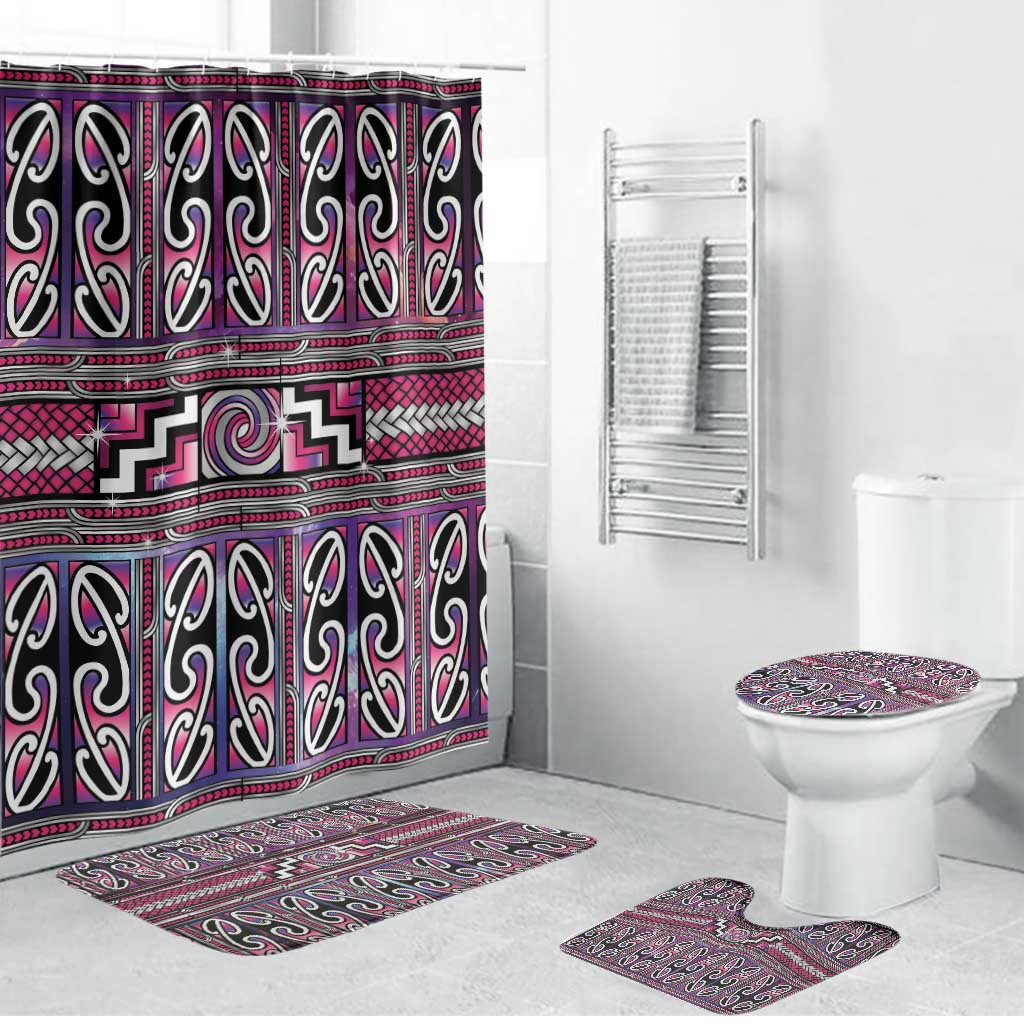 Maori Matariki Bathroom Set Pink Galaxy Aesthetic Koru Art LT01 Bathroom Set (4 pcs) Pink - Polynesian Pride