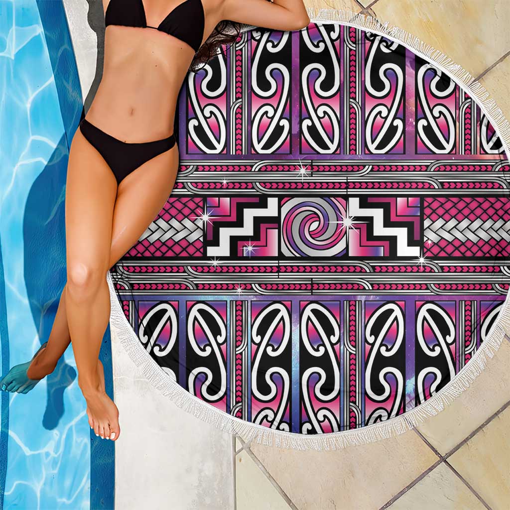 Maori Matariki Beach Blanket Pink Galaxy Aesthetic Koru Art LT01 - Polynesian Pride