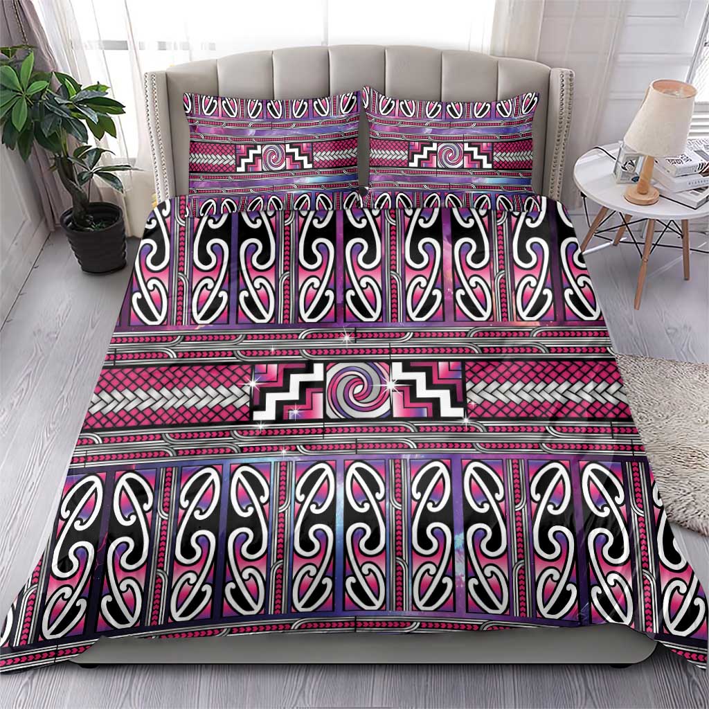 Maori Matariki Bedding Set Pink Galaxy Aesthetic Koru Art LT01 - Polynesian Pride