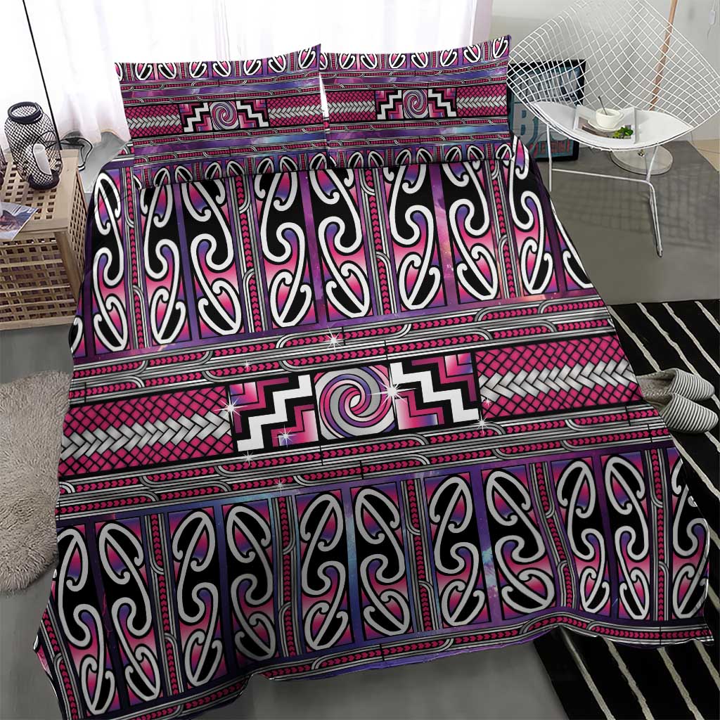 Maori Matariki Bedding Set Pink Galaxy Aesthetic Koru Art LT01 - Polynesian Pride