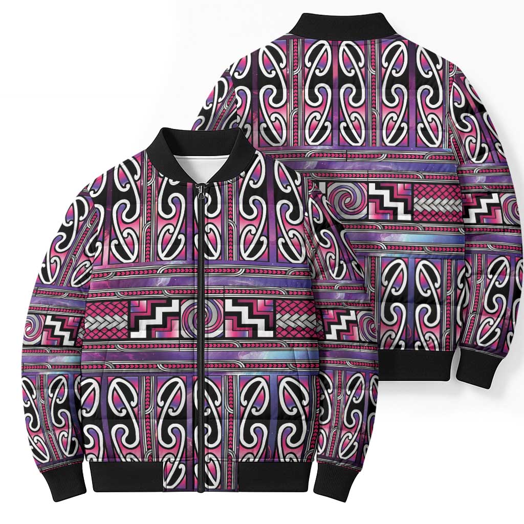 Maori Matariki Bomber Puffer Jacket Pink Galaxy Aesthetic Koru Art LT01 - Polynesian Pride