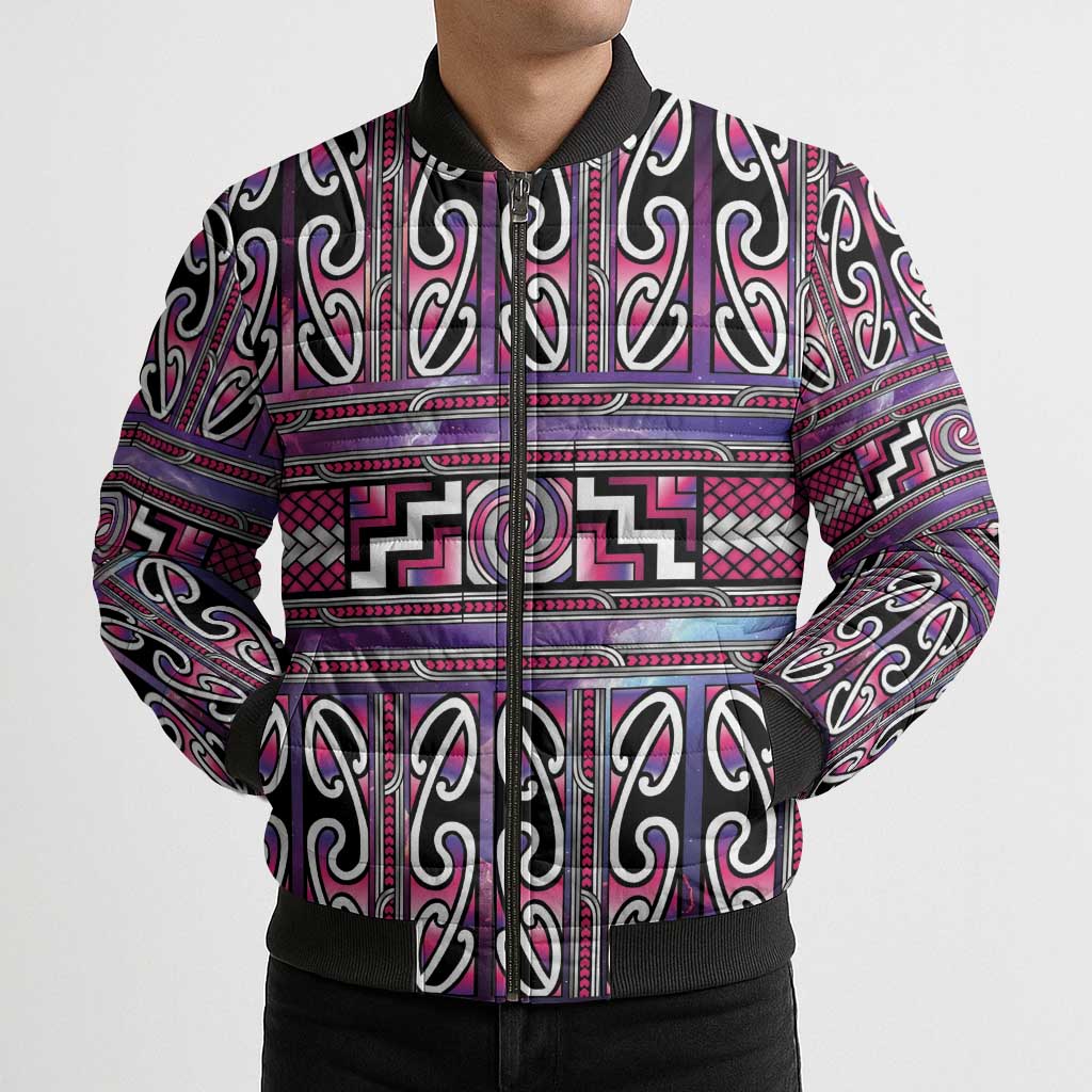 Maori Matariki Bomber Puffer Jacket Pink Galaxy Aesthetic Koru Art LT01 - Polynesian Pride