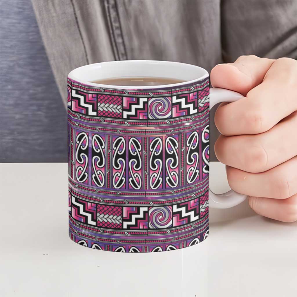 Maori Matariki Ceramic Mug Pink Galaxy Aesthetic Koru Art
