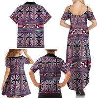 Maori Matariki Family Matching Summer Maxi Dress and Hawaiian Shirt Pink Galaxy Aesthetic Koru Art