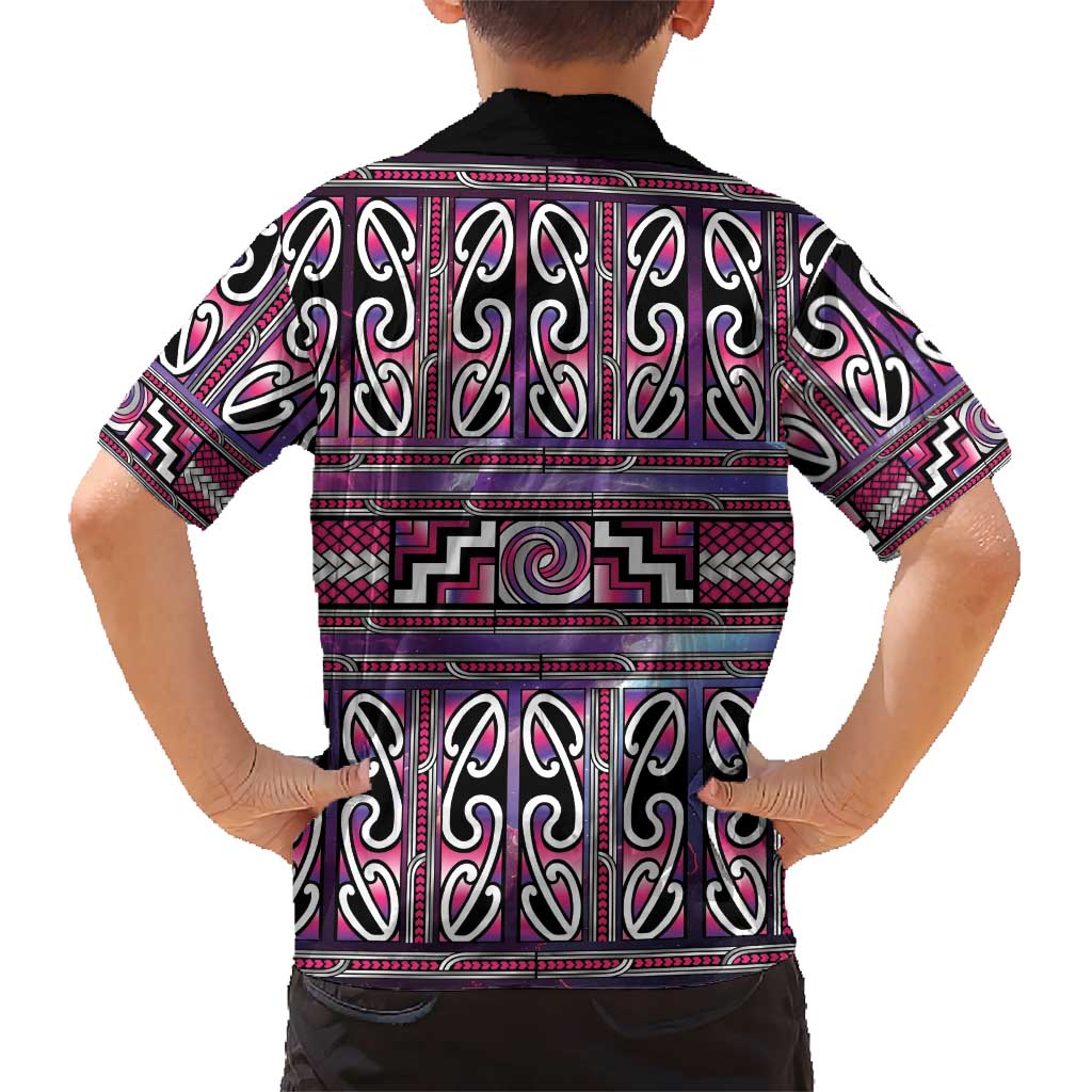 Maori Matariki Family Matching Tank Maxi Dress and Hawaiian Shirt Pink Galaxy Aesthetic Koru Art