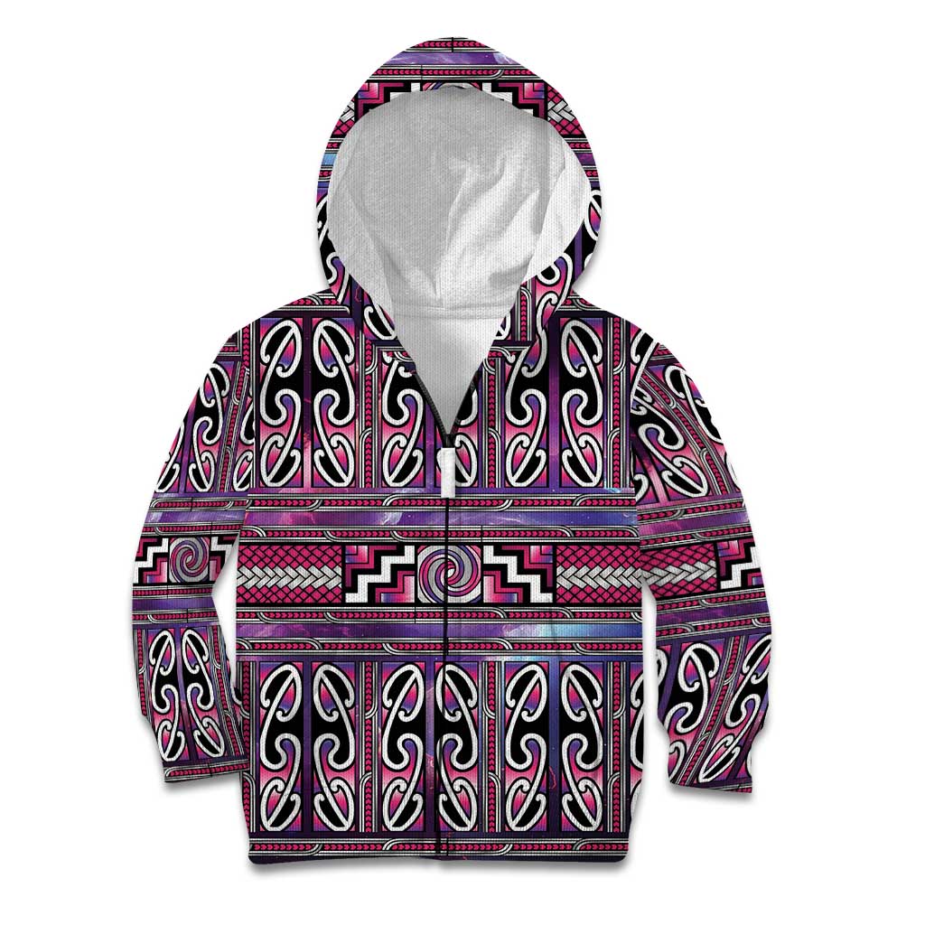 Maori Matariki Kid Hoodie Pink Galaxy Aesthetic Koru Art LT01 Zip Hoodie Pink - Polynesian Pride