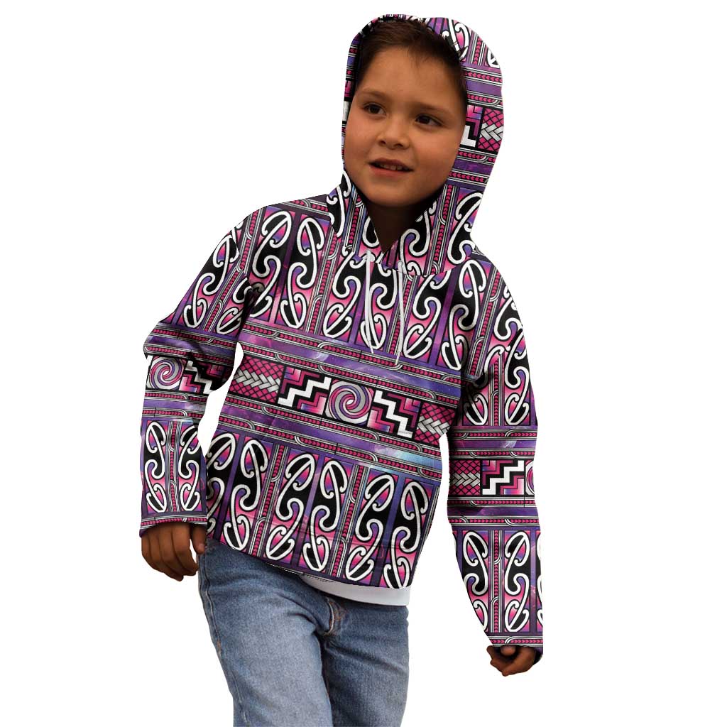 Maori Matariki Kid Hoodie Pink Galaxy Aesthetic Koru Art LT01 - Polynesian Pride