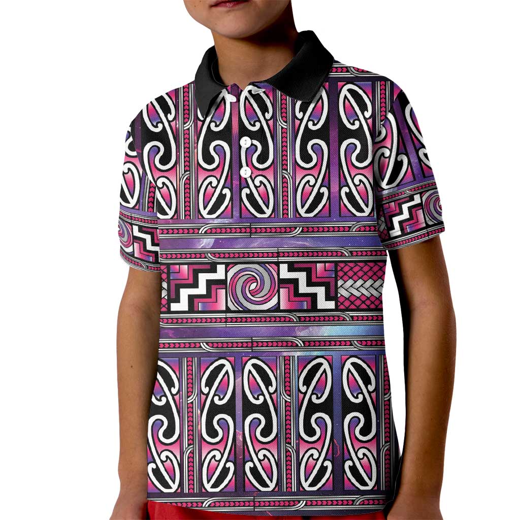 Maori Matariki Kid Polo Shirt Pink Galaxy Aesthetic Koru Art