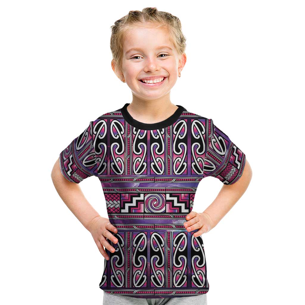 Maori Matariki Kid T Shirt Pink Galaxy Aesthetic Koru Art LT01 Pink - Polynesian Pride