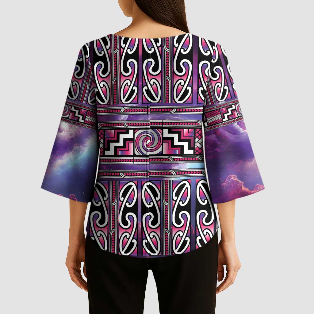 Maori Matariki Kimono Sleeve Blouse Pink Galaxy Aesthetic Koru Art LT01 - Polynesian Pride
