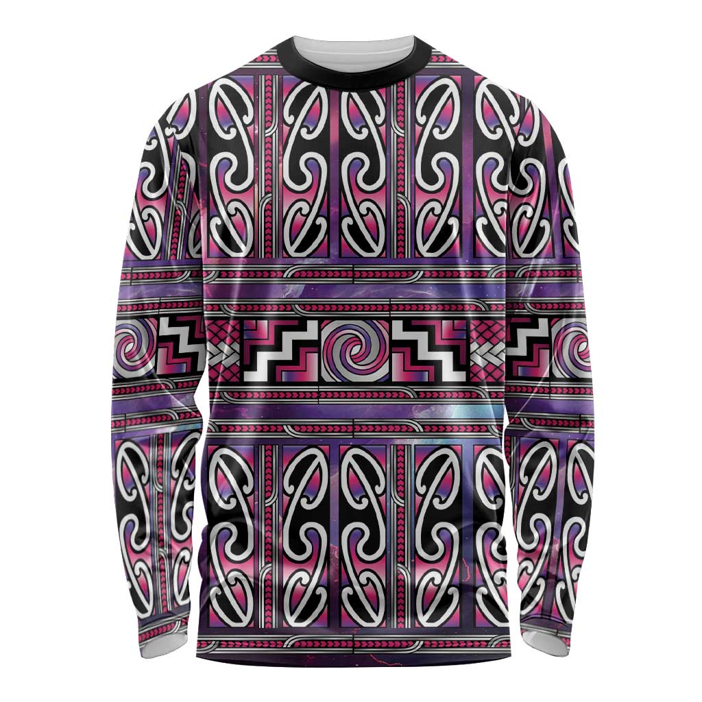 Maori Matariki Long Sleeve Shirt Pink Galaxy Aesthetic Koru Art LT01 Unisex Pink - Polynesian Pride