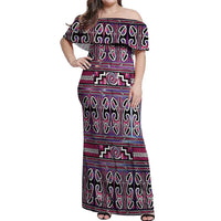 Maori Matariki Off Shoulder Maxi Dress Pink Galaxy Aesthetic Koru Art LT01 Women Pink - Polynesian Pride