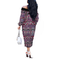 Maori Matariki Off The Shoulder Long Sleeve Dress Pink Galaxy Aesthetic Koru Art LT01 - Polynesian Pride