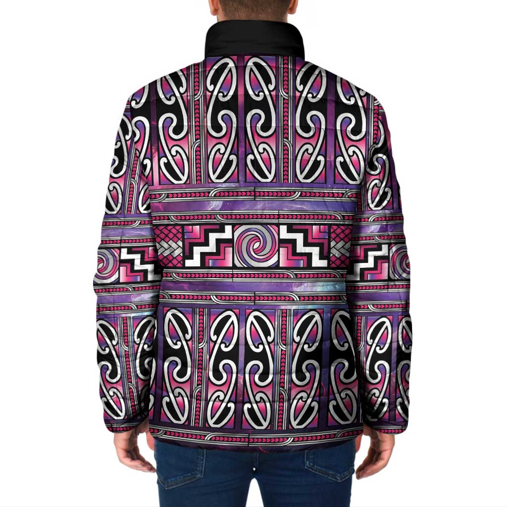 Maori Matariki Padded Jacket Pink Galaxy Aesthetic Koru Art LT01 - Polynesian Pride