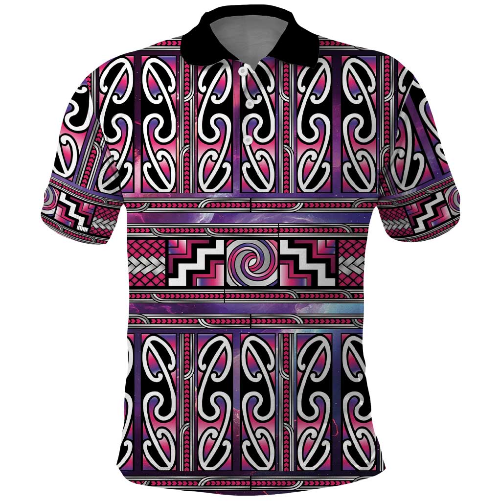 Maori Matariki Polo Shirt Pink Galaxy Aesthetic Koru Art LT01 Pink - Polynesian Pride