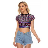 Maori Matariki Raglan Cropped T Shirt Pink Galaxy Aesthetic Koru Art LT01 Female Pink - Polynesian Pride