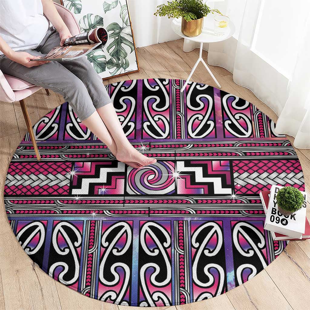 Maori Matariki Round Carpet Pink Galaxy Aesthetic Koru Art LT01 - Polynesian Pride