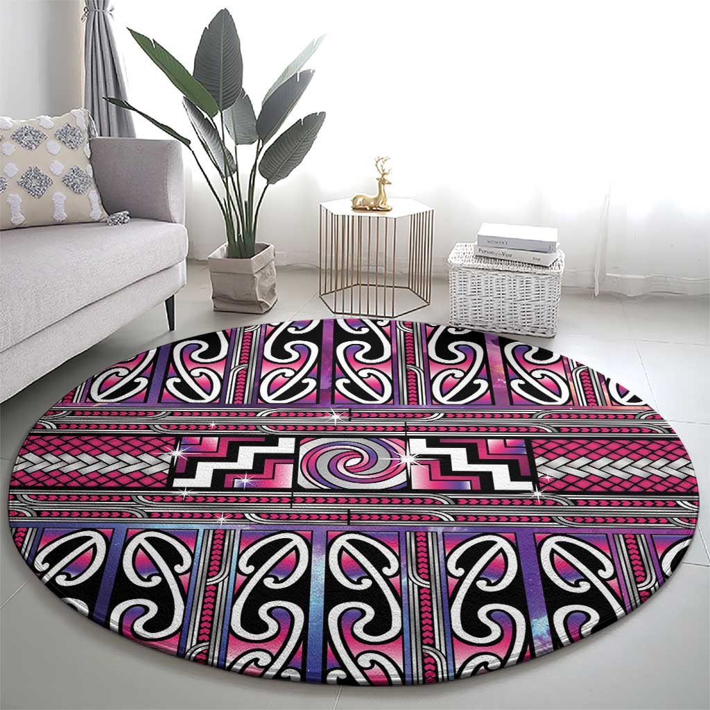 Maori Matariki Round Carpet Pink Galaxy Aesthetic Koru Art LT01 - Polynesian Pride