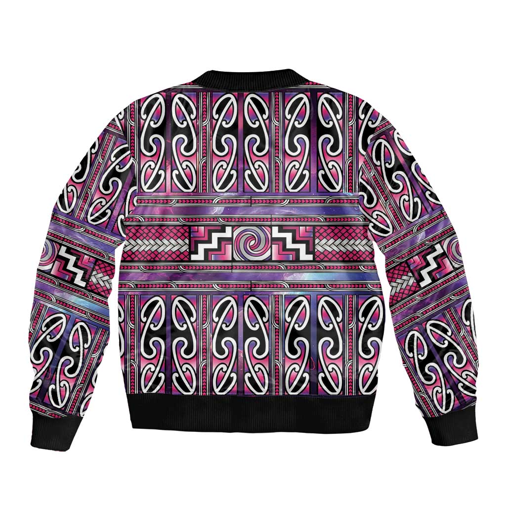 Maori Matariki Sleeve Zip Bomber Jacket Pink Galaxy Aesthetic Koru Art LT01 - Polynesian Pride
