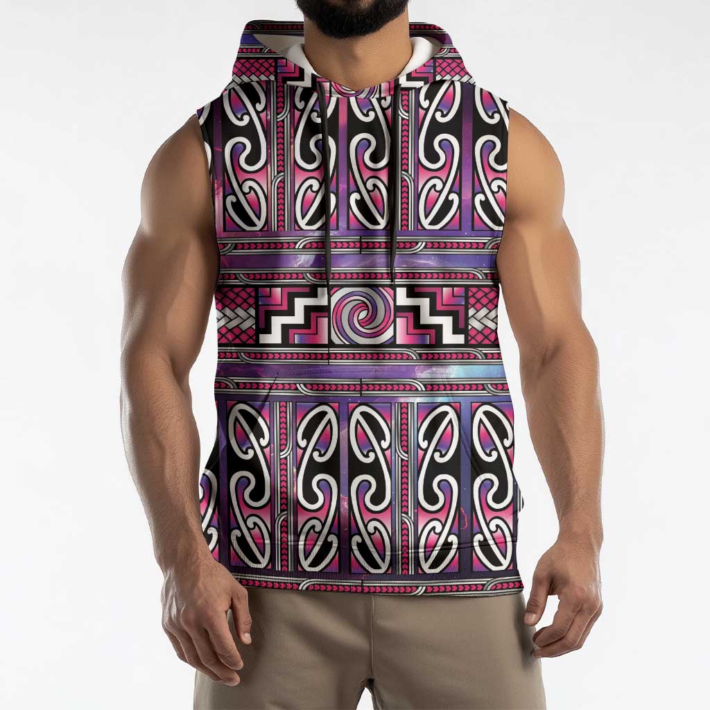 Maori Matariki Sleeveless Hoodie Pink Galaxy Aesthetic Koru Art LT01 - Polynesian Pride