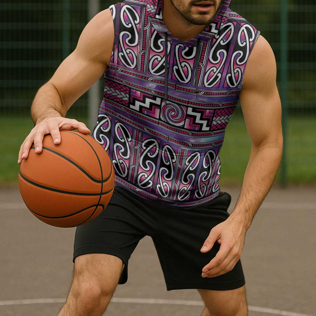 Maori Matariki Sleeveless Hoodie Pink Galaxy Aesthetic Koru Art LT01 - Polynesian Pride